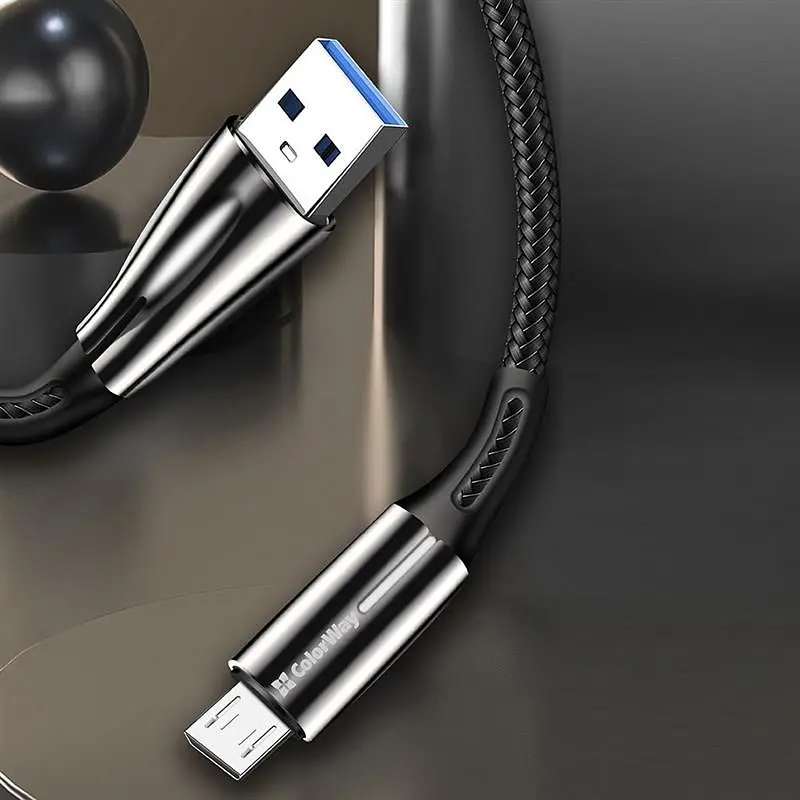 Кабель ColorWay USB - micro USB (M/M), Zinc Alloy + Led, 2.4 А, 1 м, Black (CW-CBUM035-BK) - фото 2