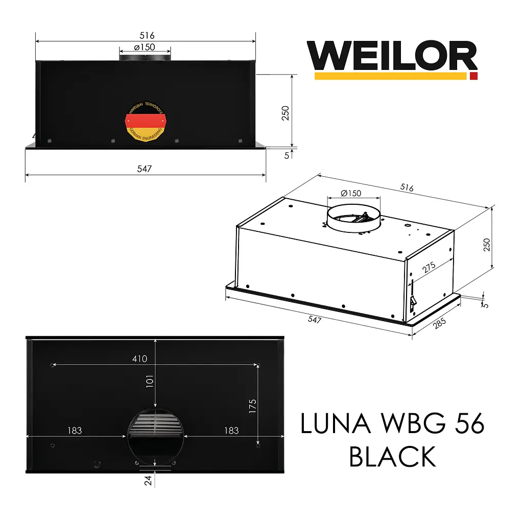 Витяжка повновбудована WEILOR LUNA WBG 56 BLACK - фото 15
