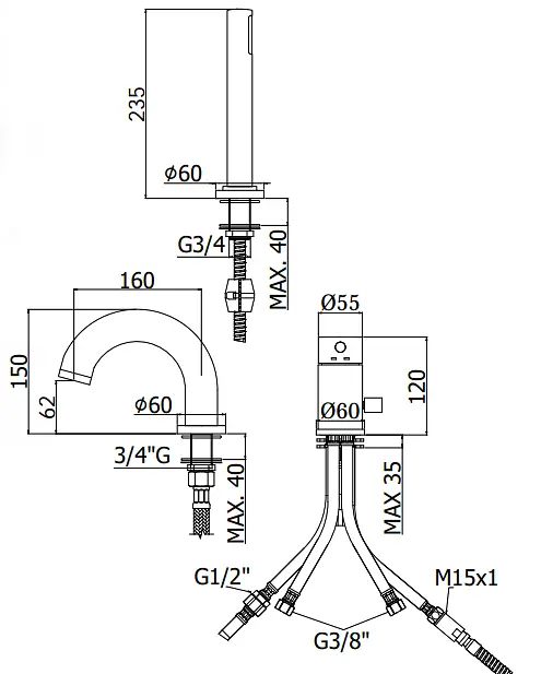 Змішувач для ванни Paffoni Light LIG 047 NO, Чорний матовий - фото 2