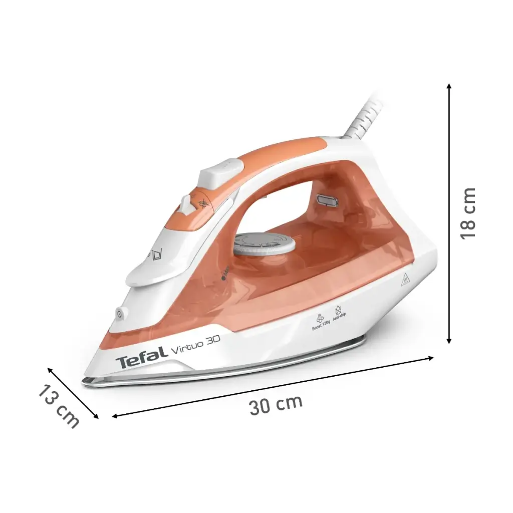 Парова праска Tefal Virtuo FV2C40E0, 120 г/хв, 0,24 літра, 2000 Вт, Білий / Помаранчевий - фото 3