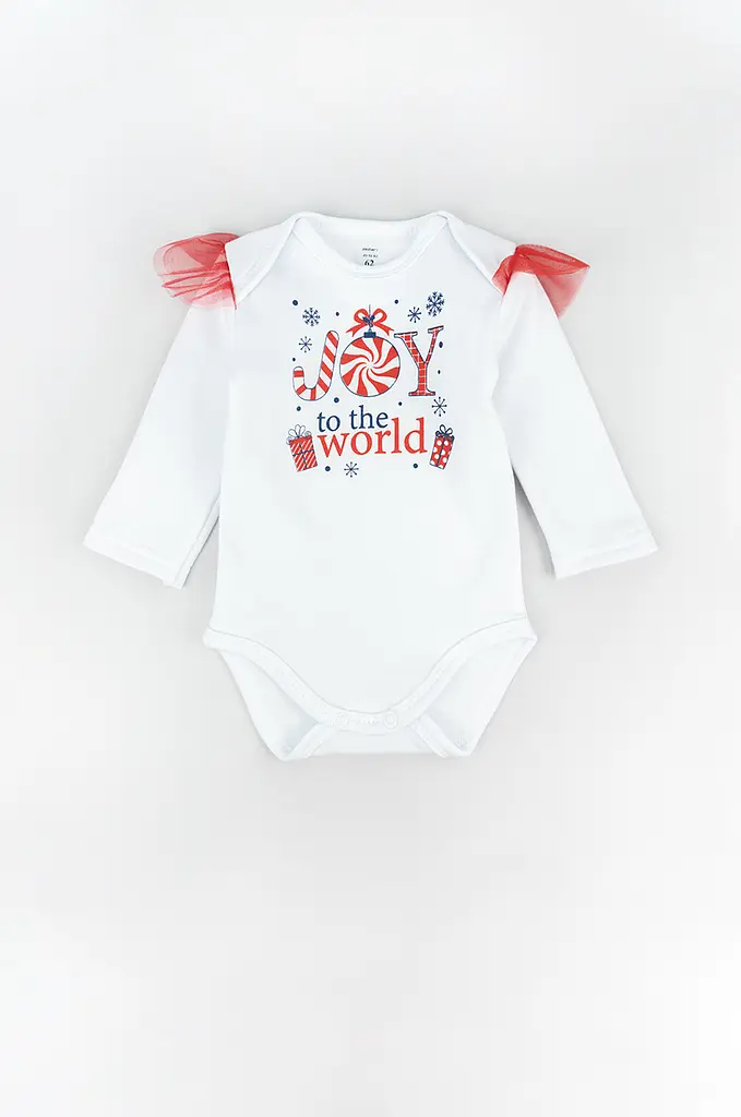 Новорічний святковий комплект для дівчинки 3 в 1 Joy to the World – боді з фатіновою спідницею та пов’язкою - фото 4