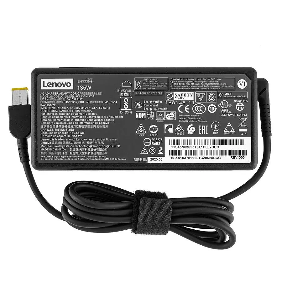 Блок живлення для ноутбука LENOVO 20V 6.75A 135W USB+pin (Square 5 Pin DC Plug) чорний RECTANGULAR - фото 2