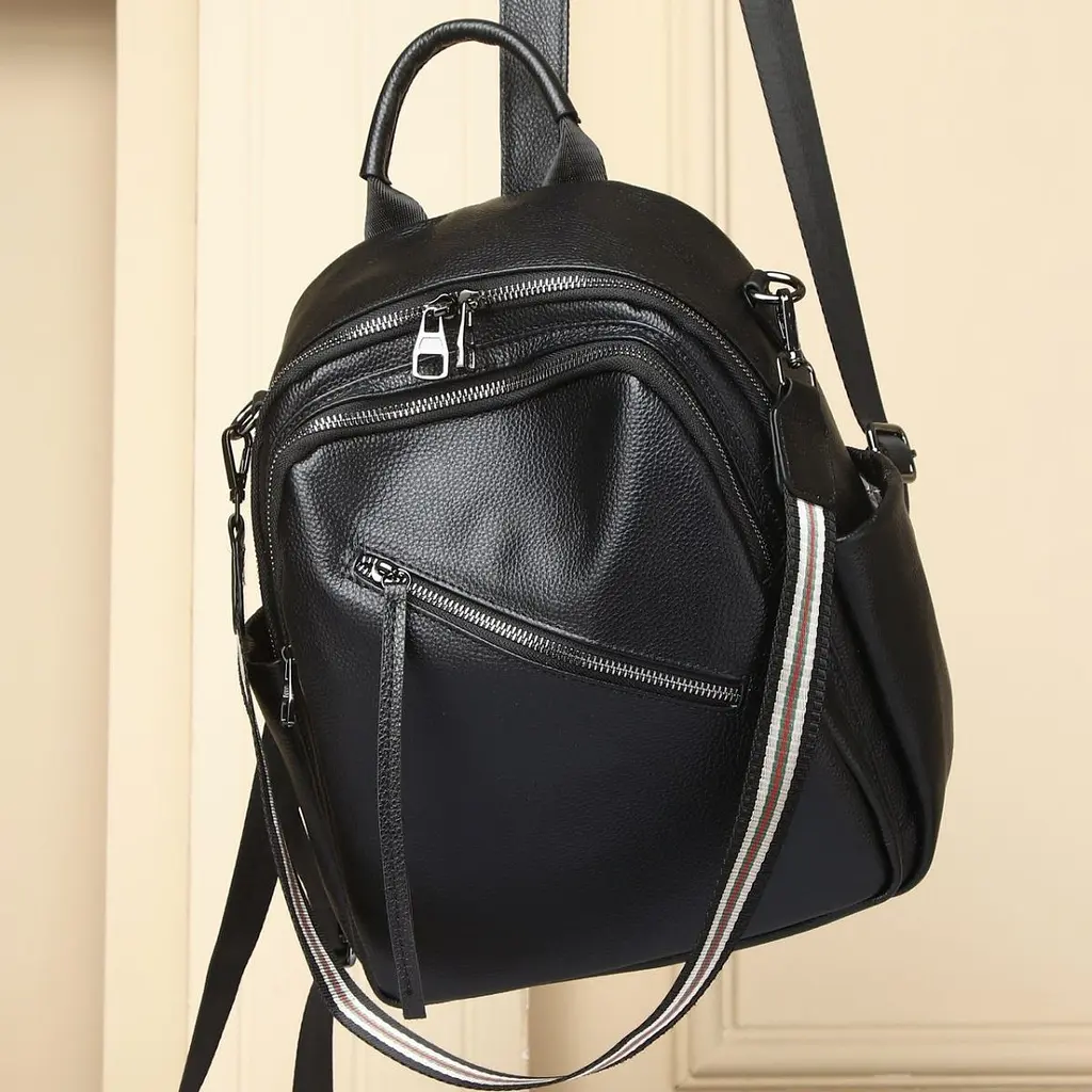 Стильний жіночий шкіряний рюкзак чорний міський 51124 Tiding Bag - фото 6