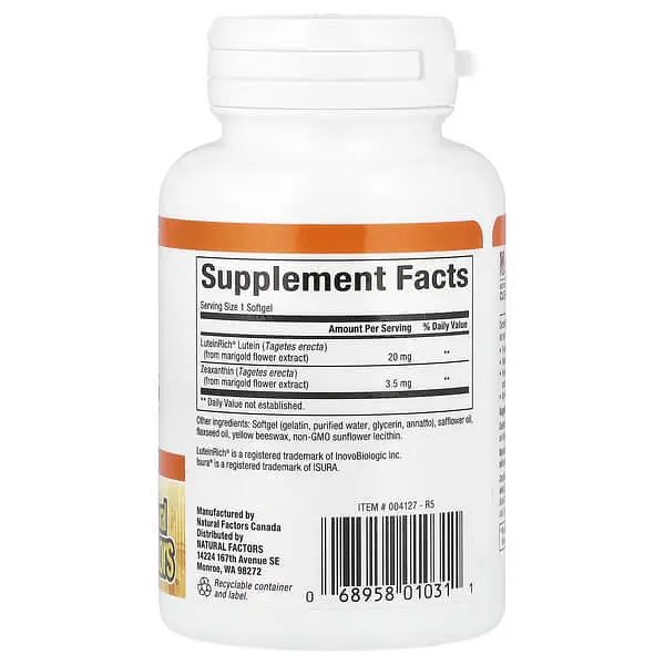 Лютеїн Lutein 20 mg 30 рідких капсул Natural Factors vit0005529 - фото 2