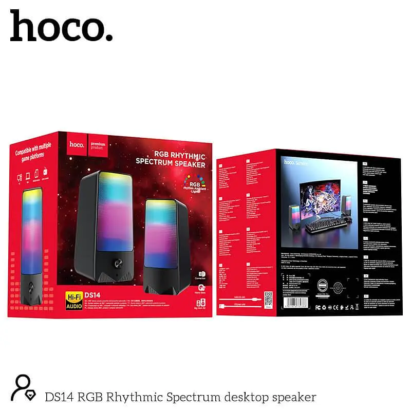 Колонки компьютерные Hoco DS14 10W подсветка RGB Rhythmic Spectrum desktop speaker - фото 3