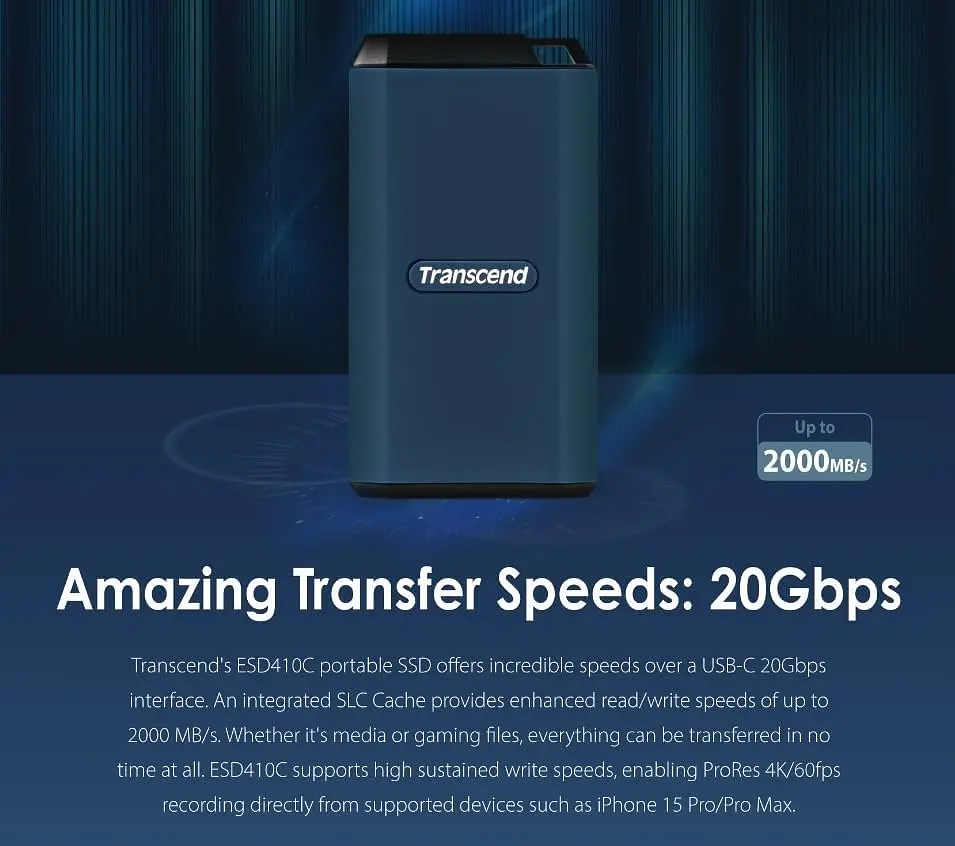 Портативний SSD Transcend 1TB USB 3.2 Gen 2x2 Type-C ESD410C R2000/W2000MB/s teh0014757 - фото 5