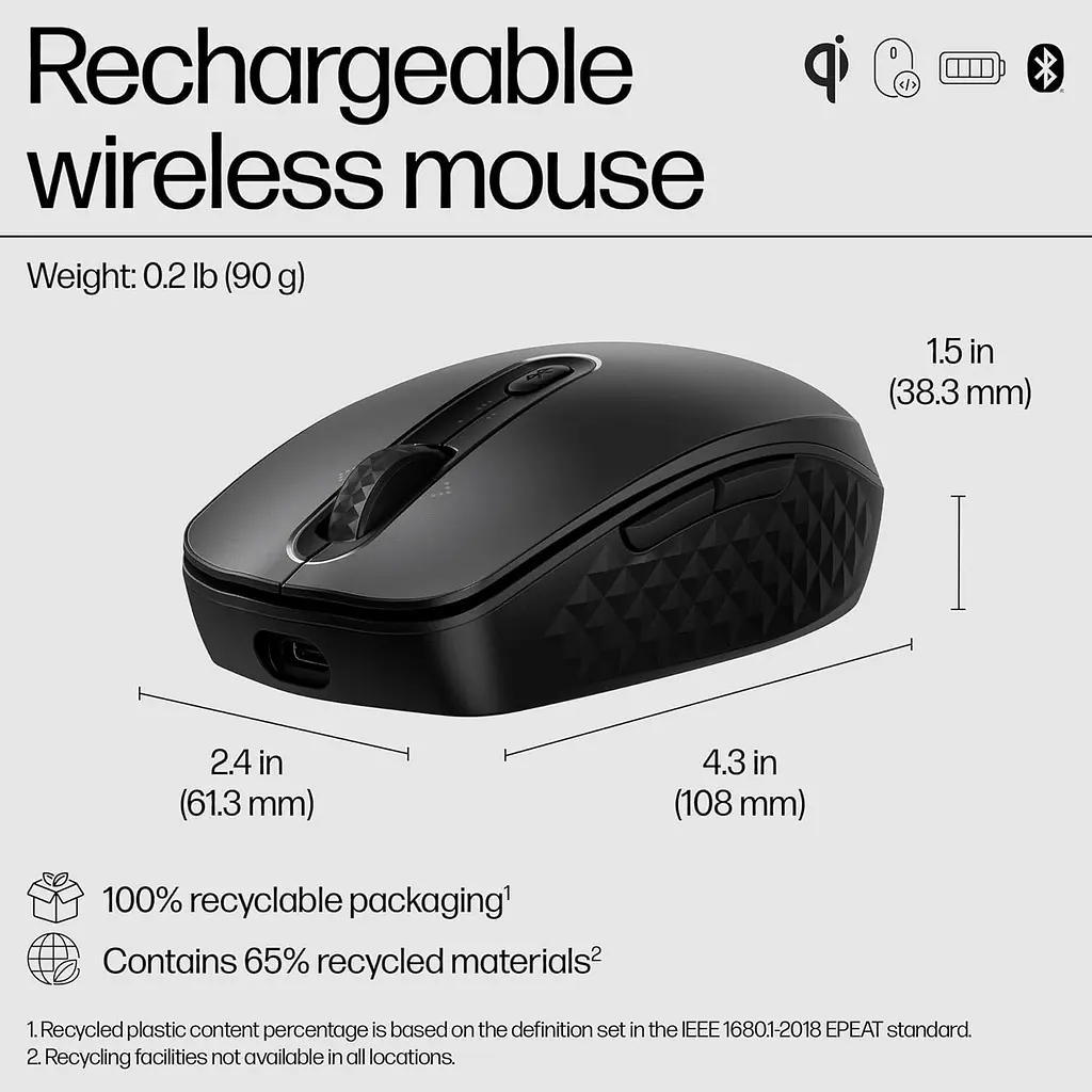 Компьютерная мышь HP 690 Rechargeable BT черный teh0014077 - фото 7