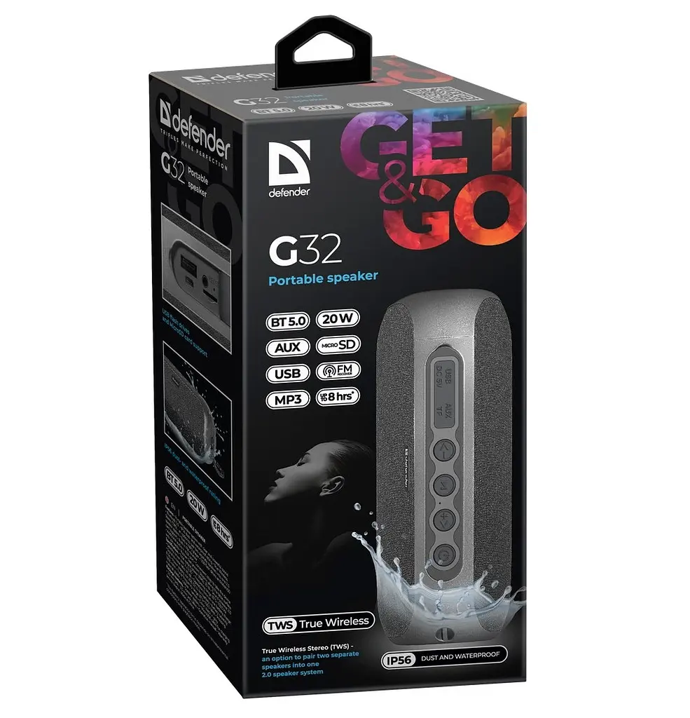 Портативна bluetooth колонка Defender G32 20Вт USB TF AUX IP65 (Чорний) - фото 5