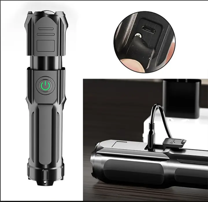 Ліхтарик зарядка USB, 3 режими, регульований фокус променя - фото 3