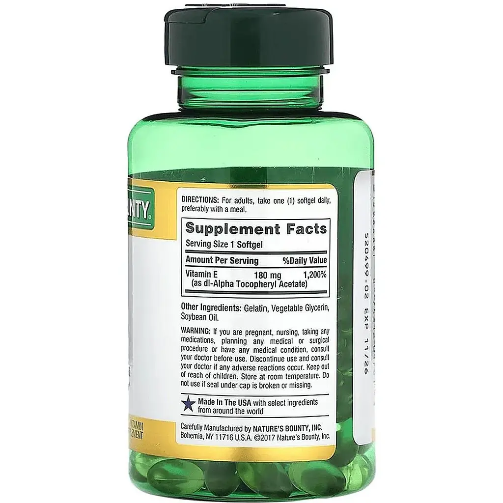Витамин Е Nature's Bounty Vitamin Е 180 мг 120 желатиновых капсул - фото 2