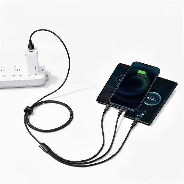 Кабель Baseus Tungsten Gold Oneforthree Fast Charging Data Cable USB to M + L + C 3.5A 1.5 м Bl - фото 3
