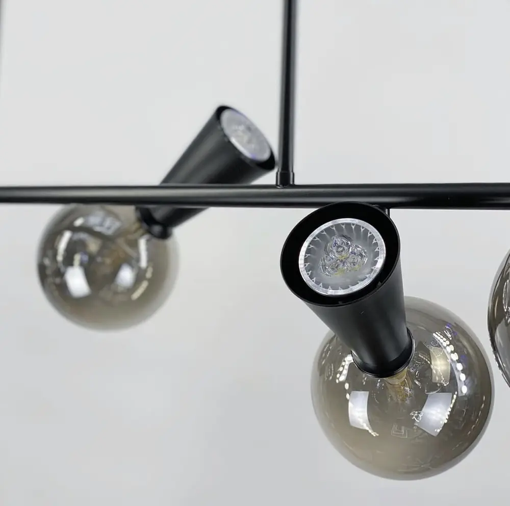 Люстра в черном корпусе с плафоном на 2 источника света Line.F YG 8006-6+6 BK - фото 2