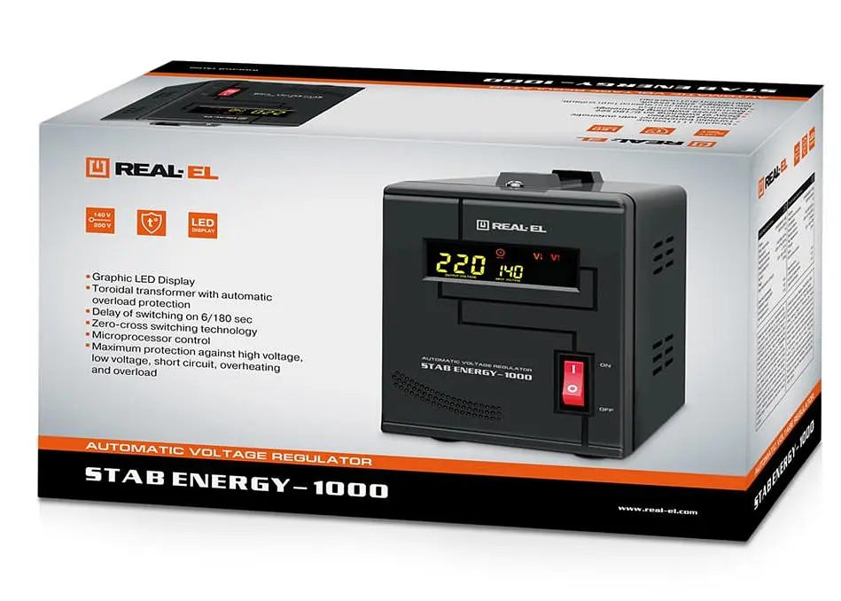 Стабилизатор напряжения Real-EL Stab Energy-1000 Black 800 Вт (EL122400012) - фото 4