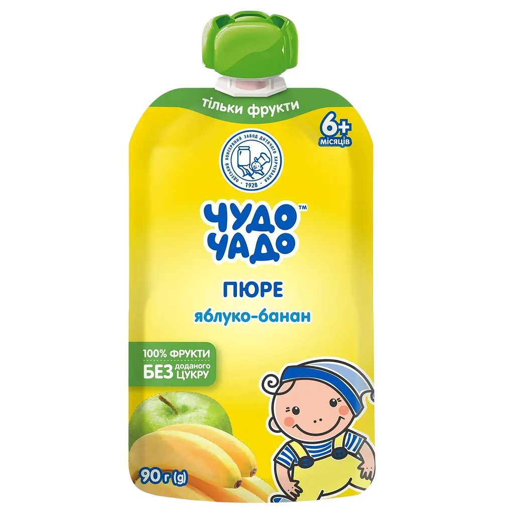 Упаковка пюре Чудо-Чадо Яблоко и банан без сахара 1.44 кг (90 г х 16 шт.) - фото 2