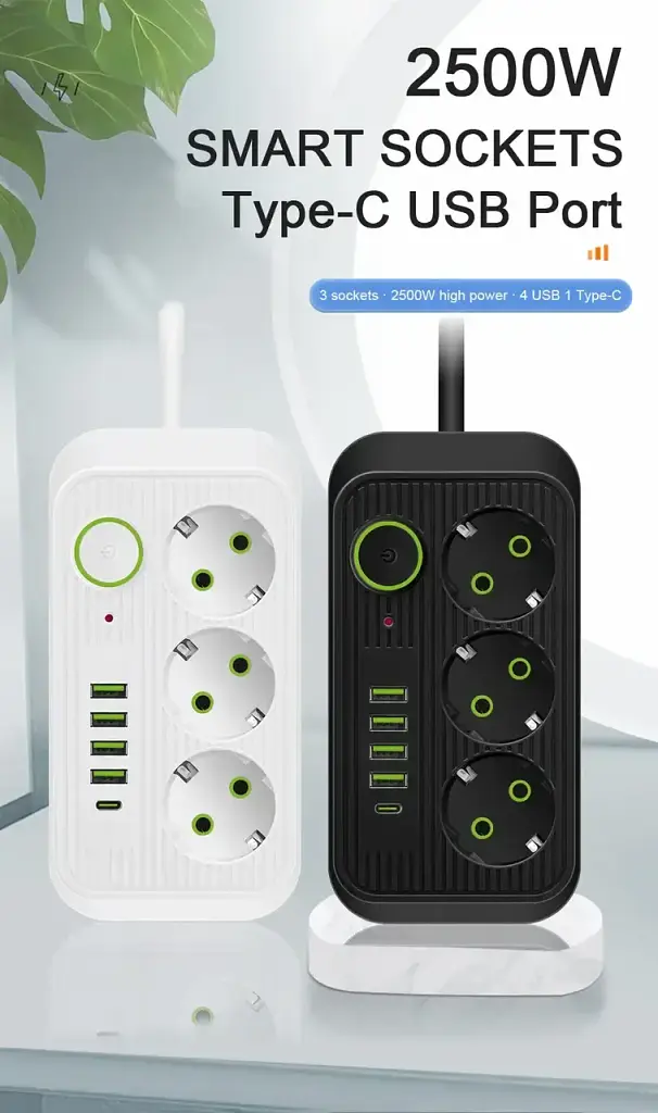 Мережевий фільтр живлення UA Power Socket F09U 3 розетки +4USB +Type-C Port 2m, мережевий подовжувач розеток - фото 4