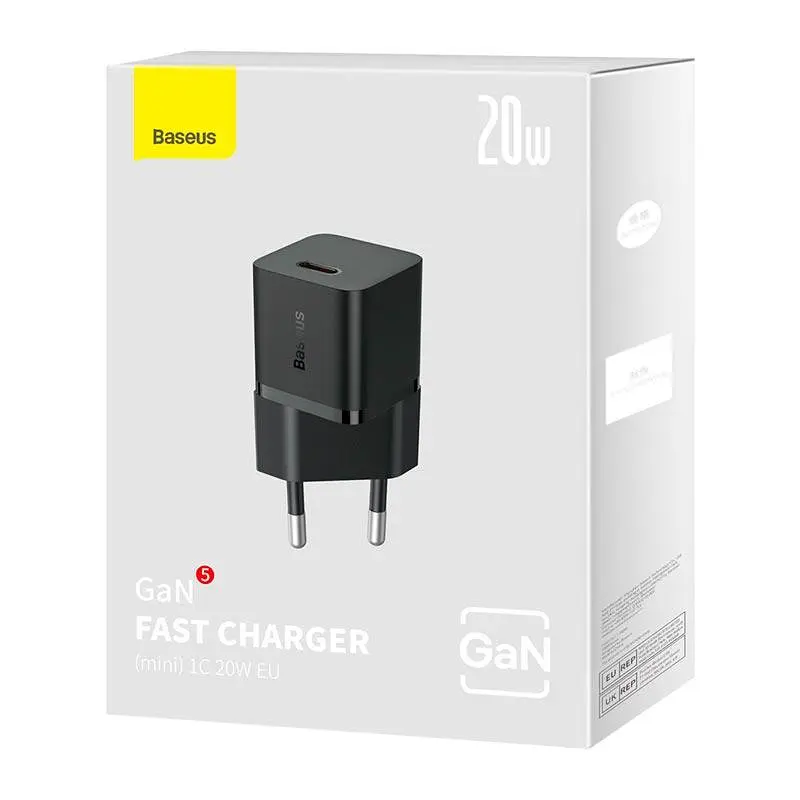 Блокировка быстрой зарядки адаптер питания Baseus GaN5 Fast Charger (mini) OS 1 USB-C 20 W черный - фото 3