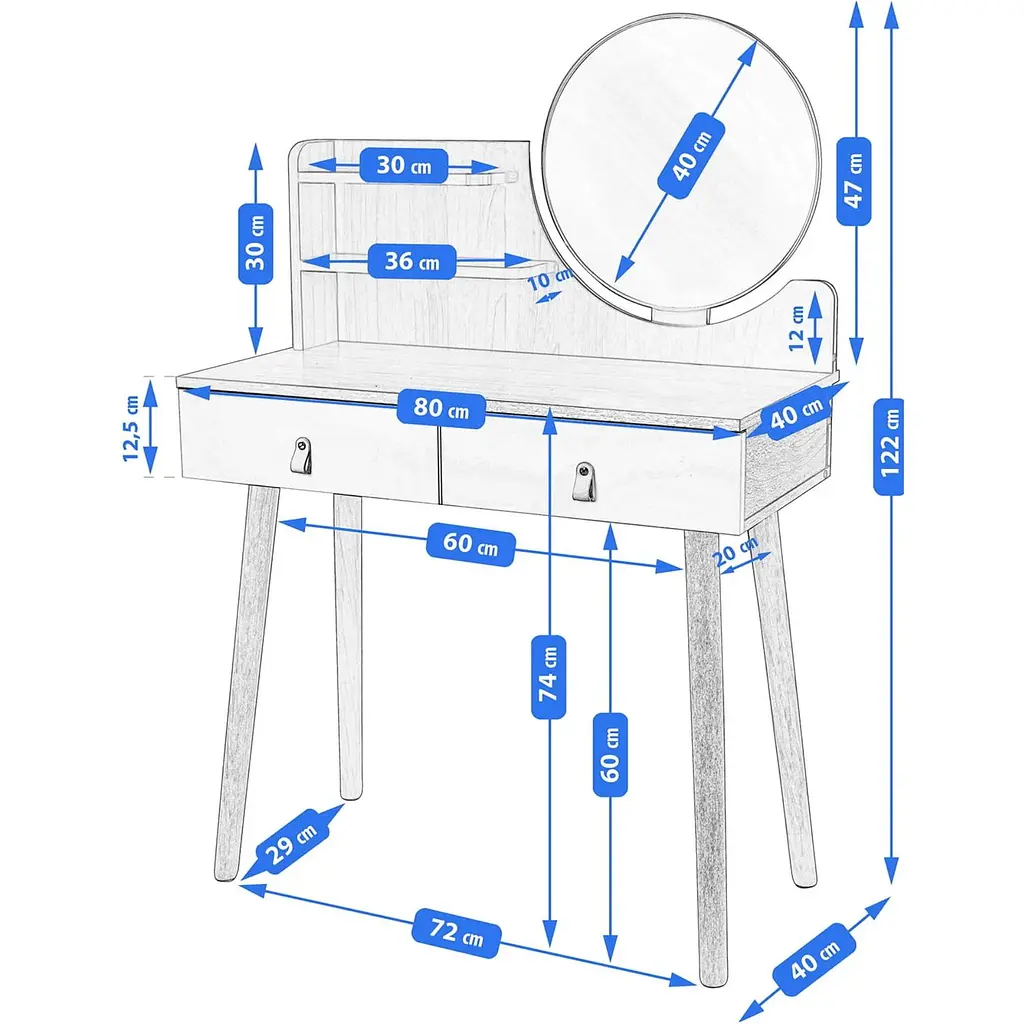 Туалетний столик Jumi Scandi з шухлядами шкіряні ручки білий - фото 7
