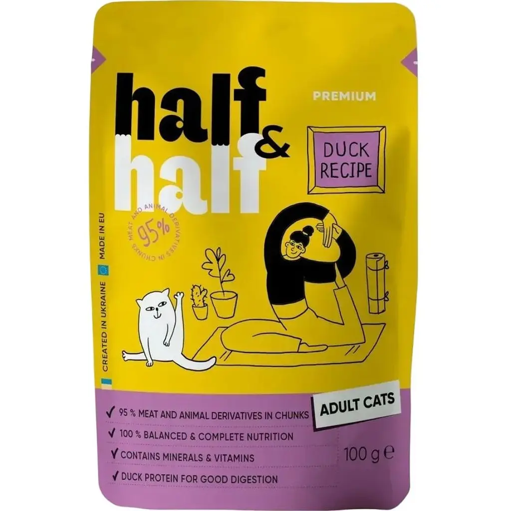 Корм вологий Half&Half для дорослих котів шматочки з качкою у соусі у формі пауча 100 г