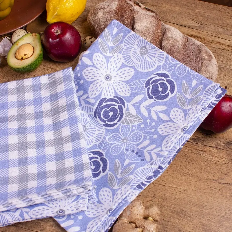 Набор вафельных полотенец MirSon №606 Blue flowers 50х30 см 2 шт. (2200006737018) - фото 2