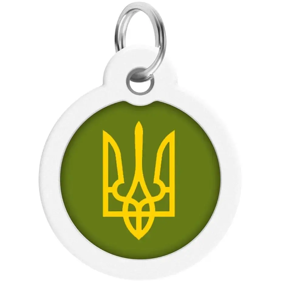 Адресник для собак і котів Waudog Smart ID з QR паспортом Тризуб олива 25 мм - фото 2