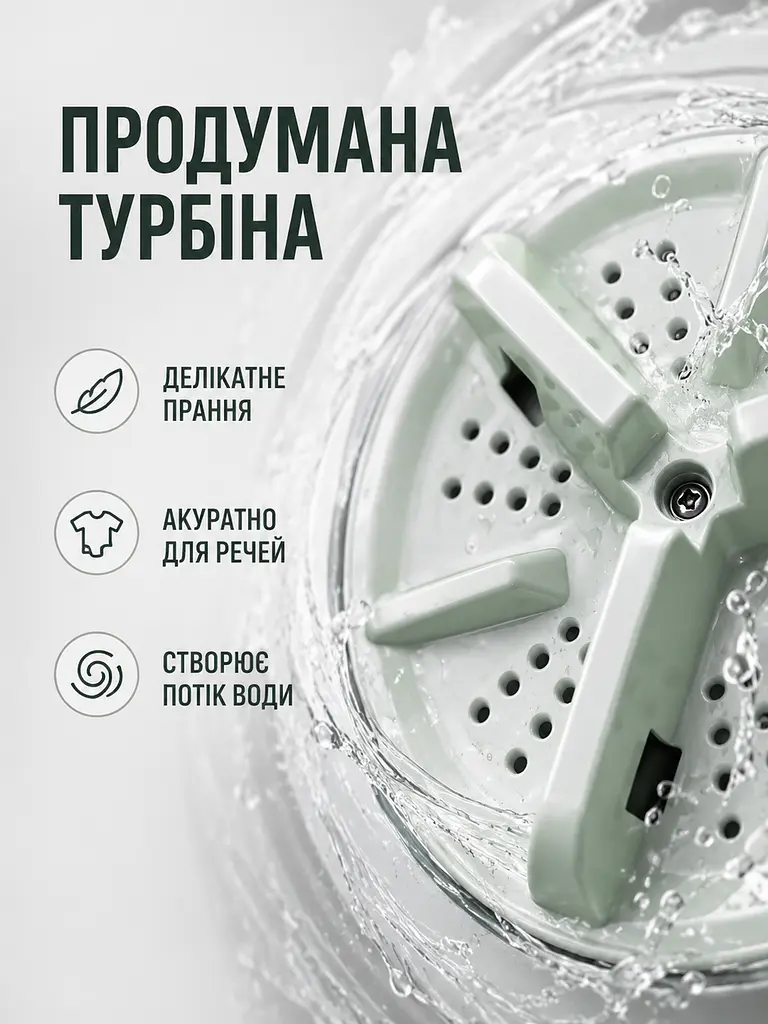 Портативна складана пральна машинка 11 л для білизни та невеликих речей зелена (49676177) - фото 5