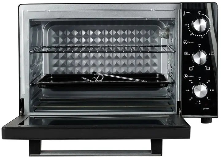 Електродуховка Castle CPE-45B, Black, 1700W, 45л, конвекція, подвійне термостійке скло, 4 нагрівальних елемента, підсвітка, таймер, термостат 70-250 °C, сховані регулятори, деко, решітка, ручка для деко, лоток для крихт - фото 3