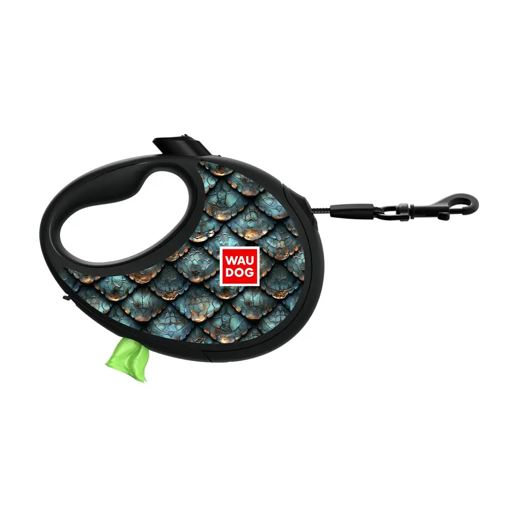 Повідець для собак WAUDOG R-leash з контейнером для пакетів "Луска", світловідбивна стрічка L (257-0179)