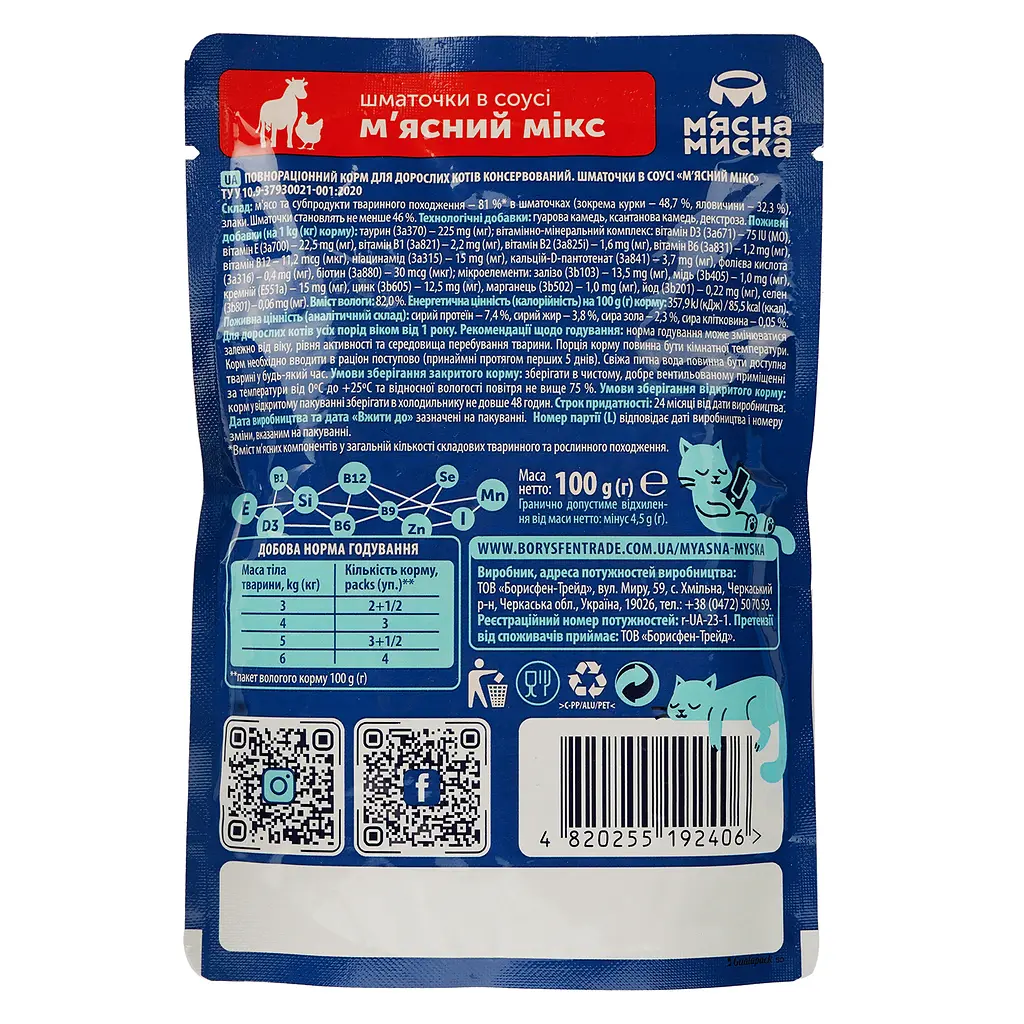 Влажный корм для кошек Мясная Миска кусочки в соусе мясной микс 2.4 кг (24 шт. х 100 г) - фото 3