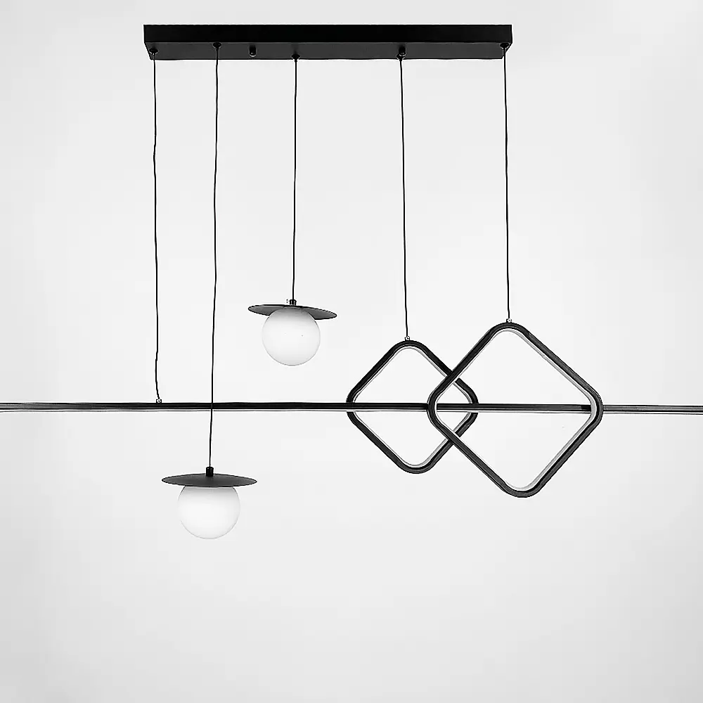 Удлиненная черная LED люстра с 2 светодиодными ромбами и 2 плафона Line.F Длина 100 см - фото 3