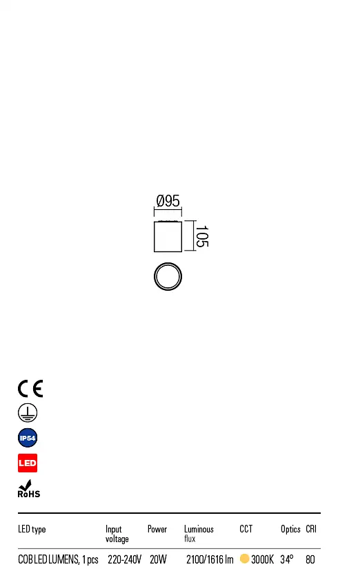 Стельовий світильник XIA PL LED COB 20W IP54 DG 3000K (RO) (5.1.2) Redo 9581 - фото 3