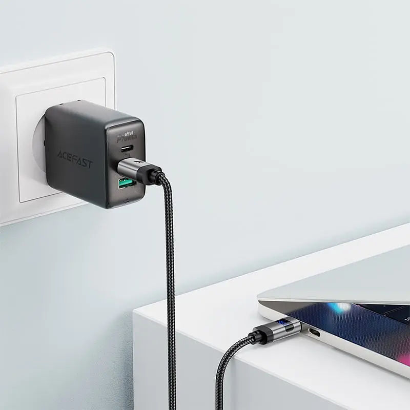 Кабель USB 2.0 Type-C M-M, 1.2 м 60W digital display Чорний, C15-03 Acefast - фото 5