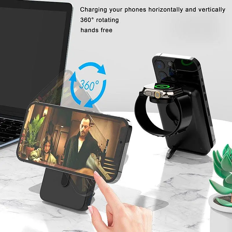 Магнитный повербанк - зарядное 2-in-1 Foldable Magnetic Wireless Charger with 5000mAh power bank D8 - фото 5