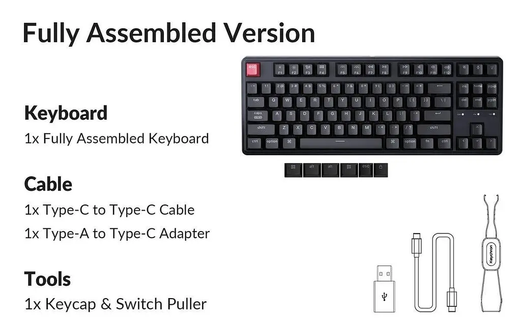 Клавиатура Keychron C3 Pro V2 87Key K pro Red USB-A QMK Hot-swap 8K EN/UKR RGB Black (C3PX-H1-UA) - фото 5