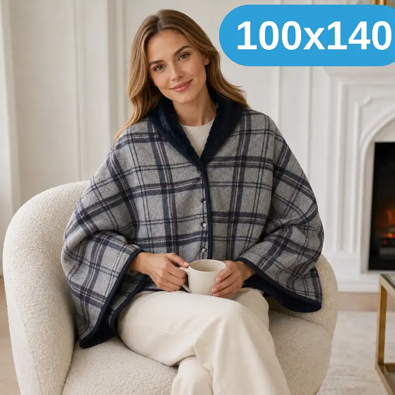 Універсальний плед-халат-шаль Solve у сіро-синю клітинку 100 x 140 см (KT9000909) - фото 2