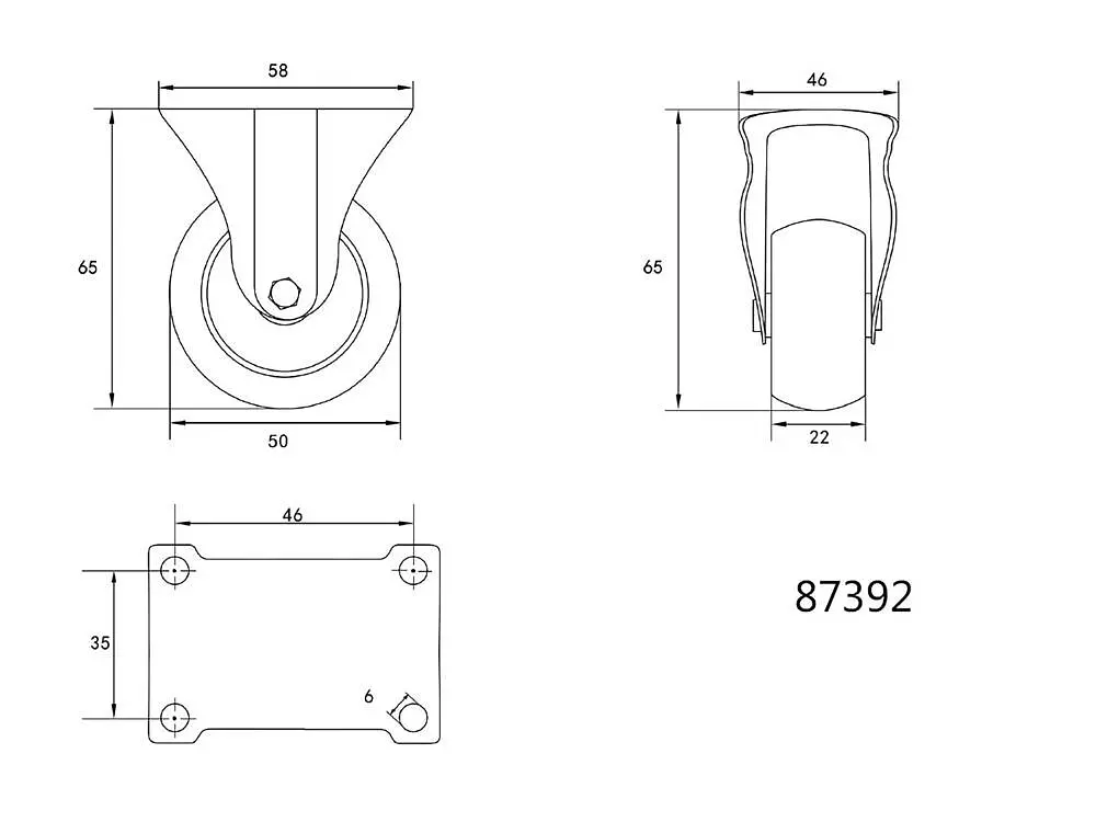 Колесо до візка Vorel поліпропіленове з нерухомою опорою 50 мм навантаження 25 кг (87392) - фото 2