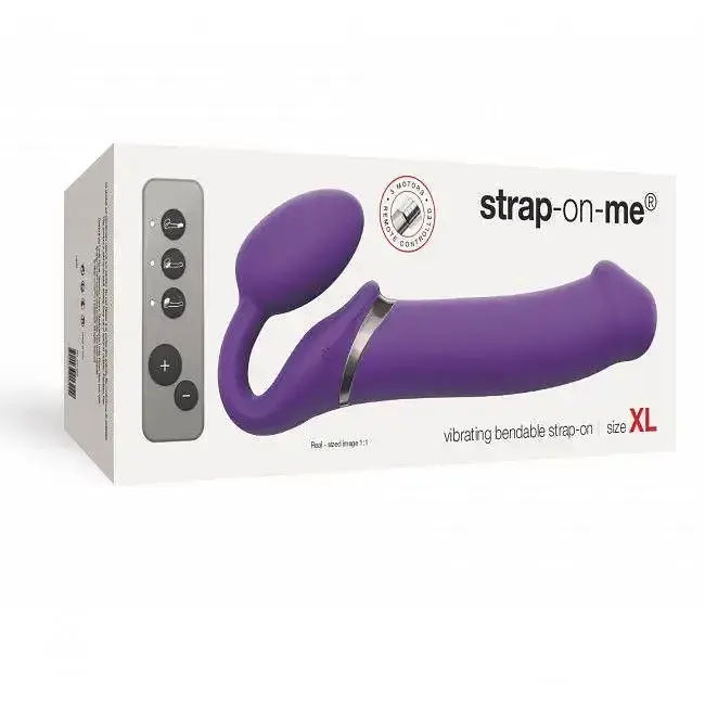 Безремневый страпон Strap-On-Me Vibrating Violet XL регулируемый с вибрацией и пультом ДК диаметр 4.5 см. - фото 6