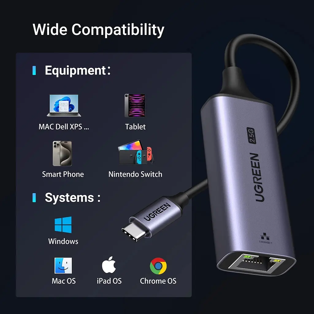 Перехідник USB 3.0 Type-C --> Ethernet RJ45 2.5Gb CM648 Ugreen чорний - фото 3