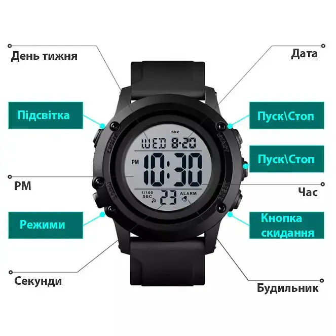 Мужские наручные часы Skmei 1506 Черный с белым - фото 6