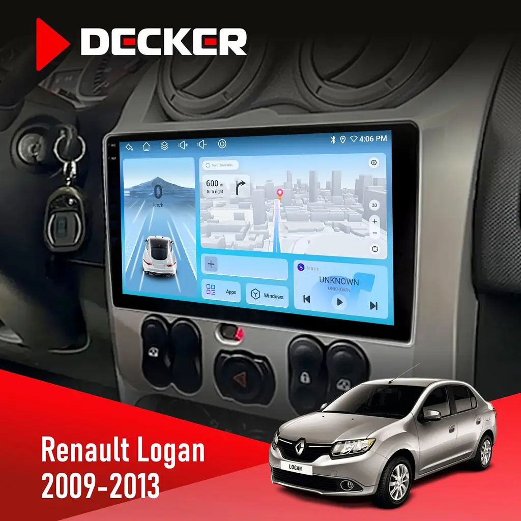 Штатна магнітола Renault Logan 2009-2013 Decker D9-010 6x128, DSP, 4G, 2K Decker (НФ-00004780)