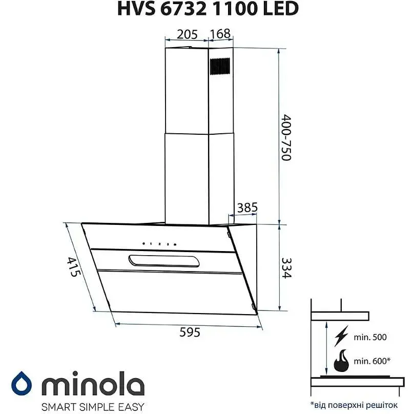 Декоративная вытяжка Minola HVS 6732 BL 1100 LED - фото 3