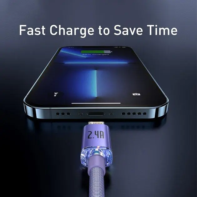 Кабель Baseus Crystal Shine Series Fast Charging Cable USB to Lightning 2.4A 1.2m CAJY000005 Purple - фото 4