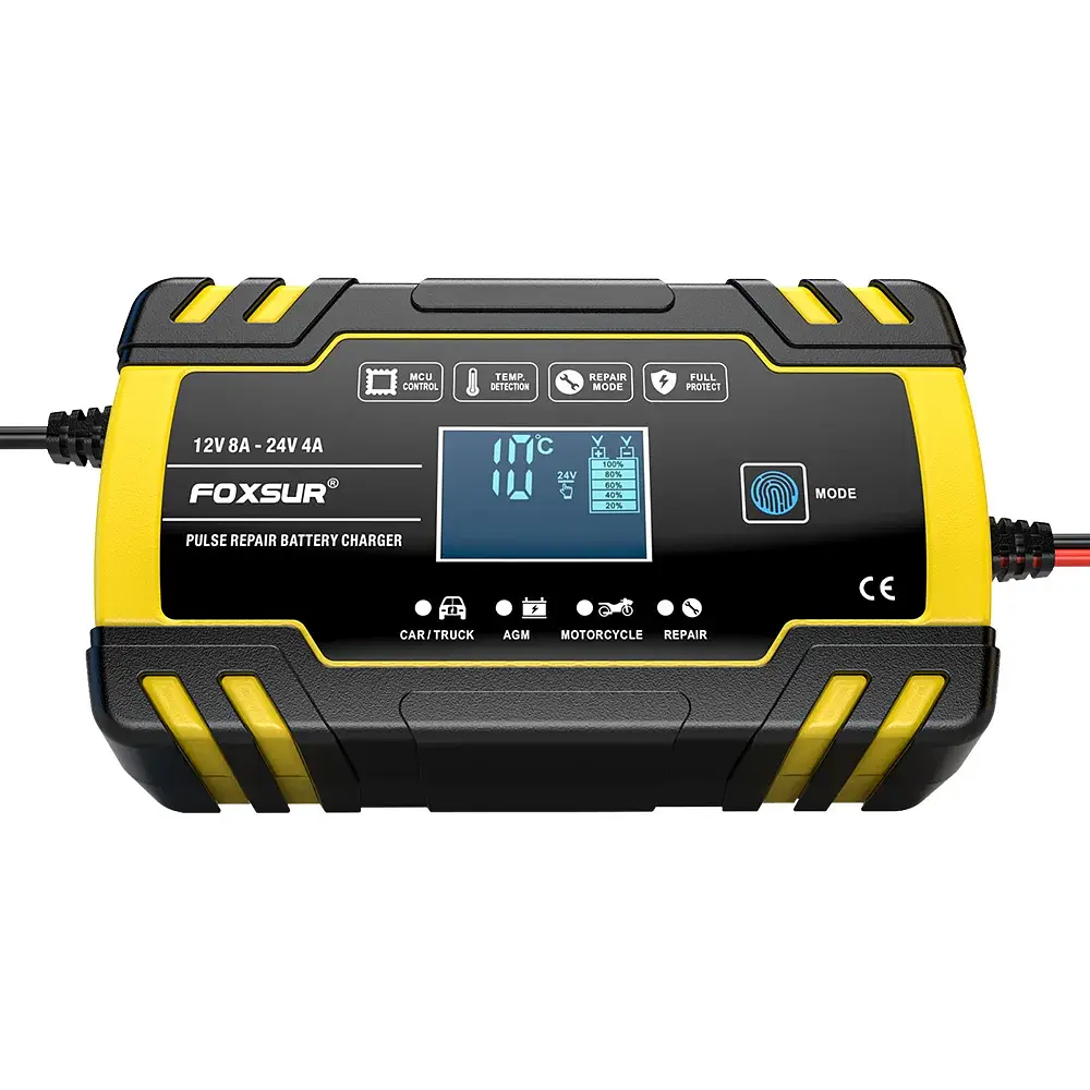 Автомобільний зарядний пристрій Foxsur FBC122408D 12V 8A / 24V 4A Автоматичне імпульсне з функцією відновлення Yellow (19433) - фото 4