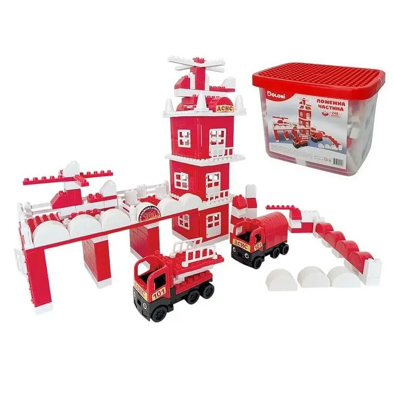 Конструктор Doloni Toys Пожежна частина у пластиковому боксі 248 деталей (IC-187-C-598) - фото 3