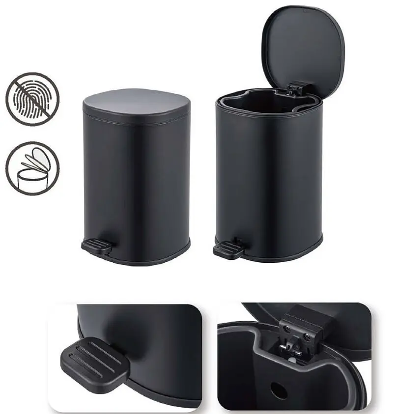 Відро для сміття з плавним закриттям овальне Zerix Prime-TC0105 5л Black ZX5902, Чорний матовий - фото 7