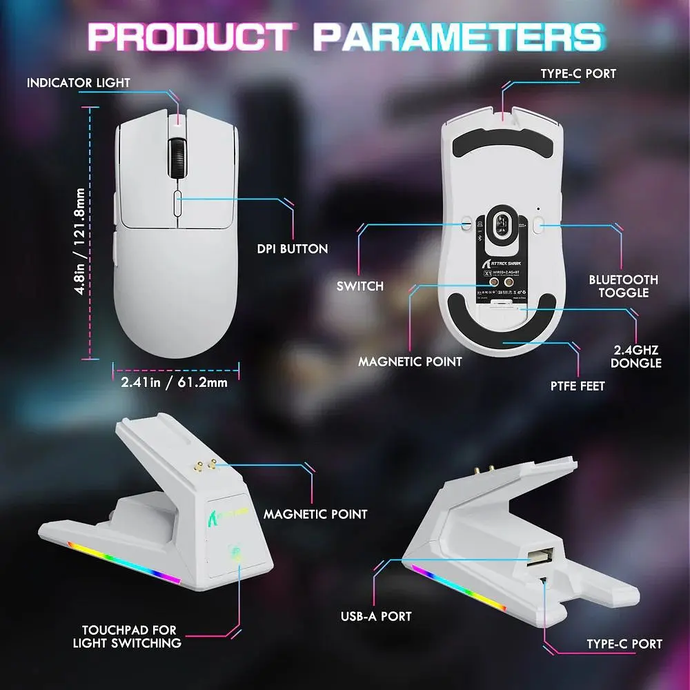 Миша Attack Shark X1 Wireless White (X1W_AS) [176676] - фото 9