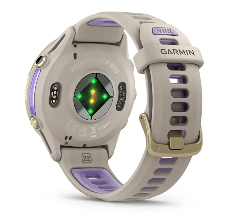 Смарт-часы Garmin Forerunner 970 с золотистым титановым безелем серым корпусом и ремешком цвета французский серый/индиго - фото 2