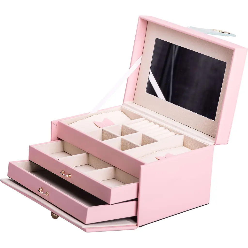 Кейс-скринька Yiwu для прикрас на кнопці 22.5x15.5x13 см рожевий HP-5-17P - фото 5