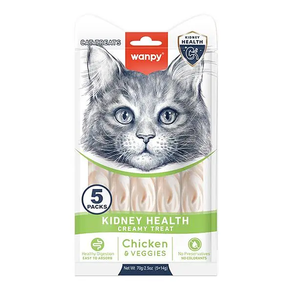 Функціональні ласощі для котів Wanpy Creamy Lickable Treat Kidney Health здорові нирок, 5 по 14г