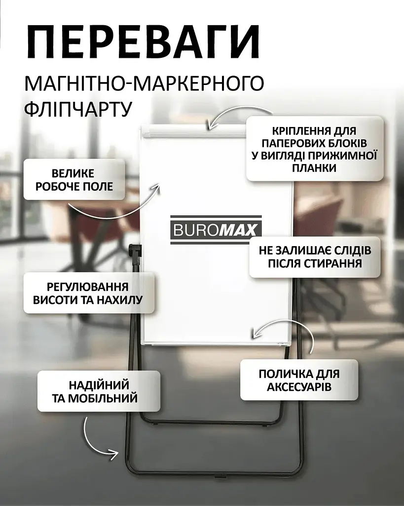 Фліпчарт двохсторонній магнітний Buromax для письма маркером 70 х 100 cм (BM.0201) - фото 9
