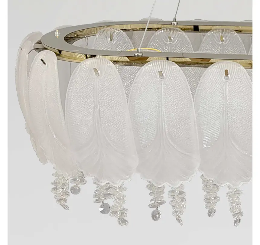 Овальна золота LED люстра Artlight 7097/80*35GD зі скляним листям та прозорим декором 110W - фото 6